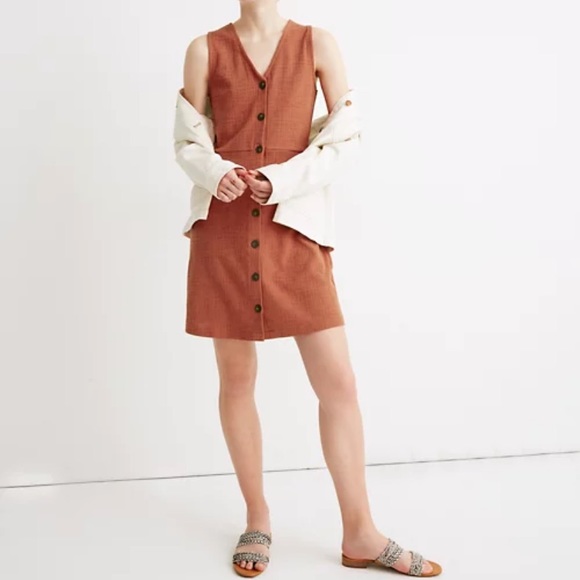 Sleeveless Button-Front Mini Dress / MEDIUM / AFTERGLOW RED- Madewell - Picture 1 of 9